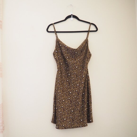 * Urban Outfitters Mallory Leopard Print Spaghetti Strap Cowl Neck Slip Dress - Picture 4 of 8